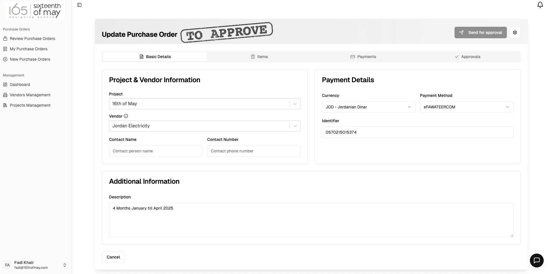 Purchase Orders System - Create Order