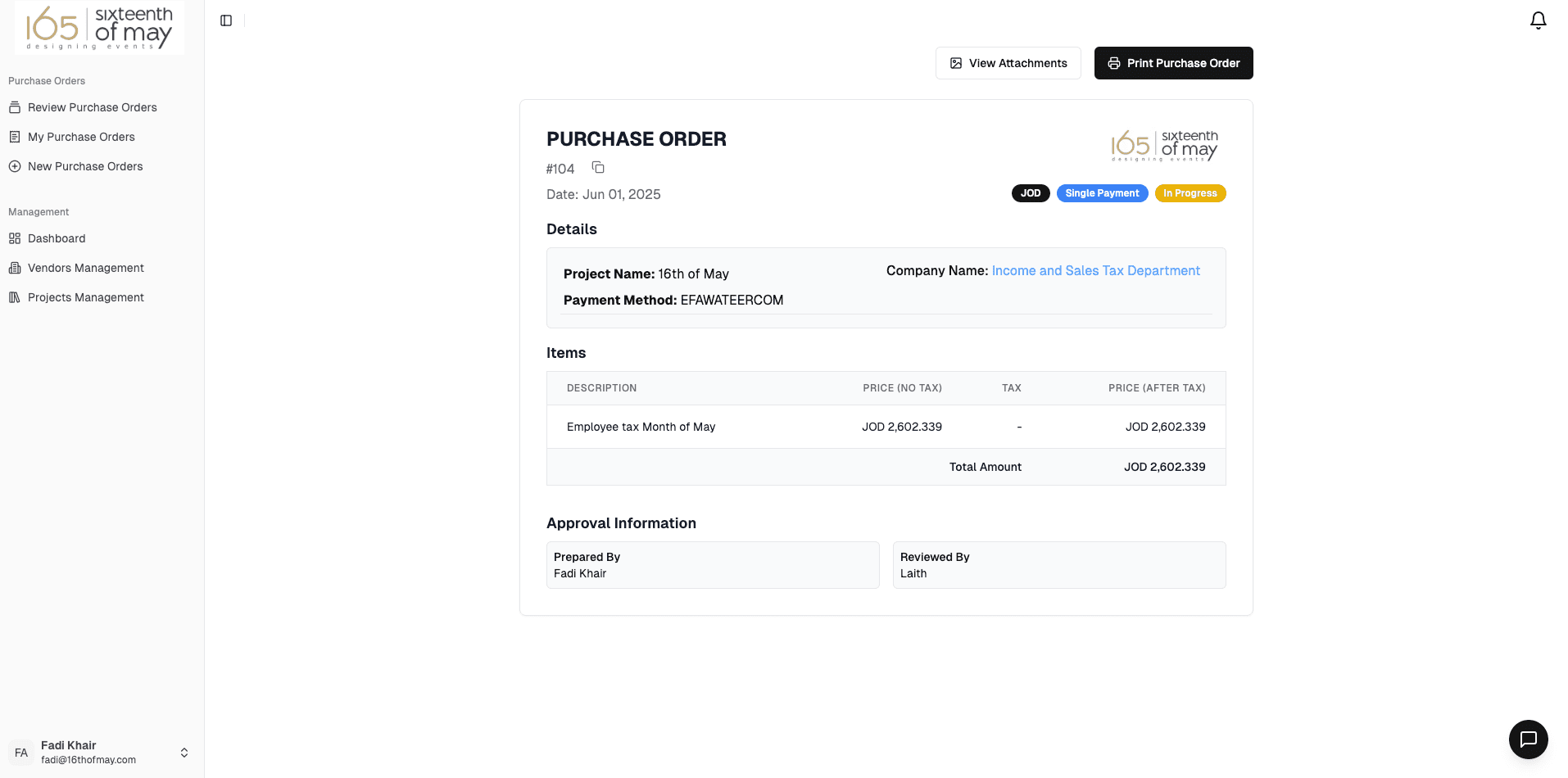 Purchase Orders System - Analytics
